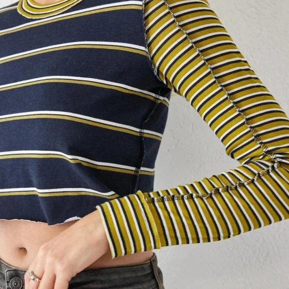 BDG Urban Outfitters Seb Spliced Stripe Tee Cropped Top Cotton M New - Picture 3 of 9